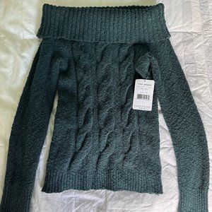 NWT Free People cable knit off-shoulder sweater deep jade